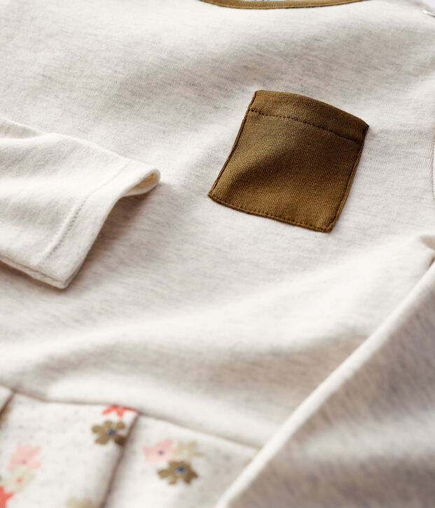 Vestido de manga larga de algod&oacute;n de ni&ntilde;a beige/multicolor